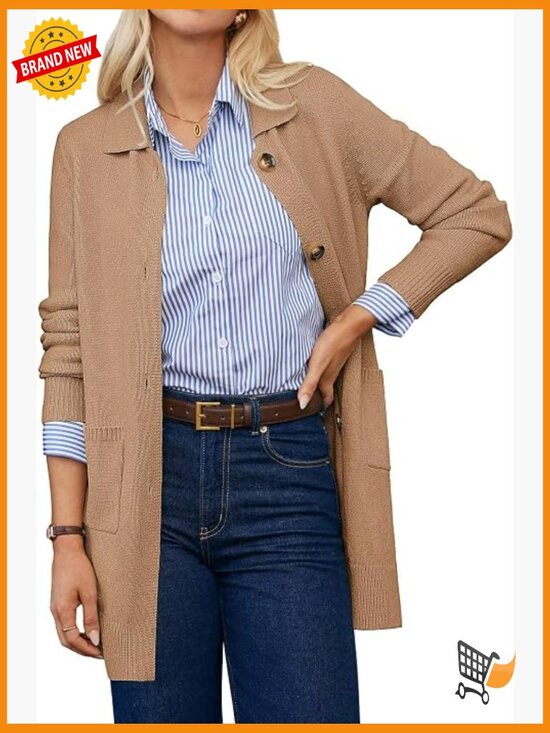 Sweaters - Long Cardigan Sweater with Pockets Button Knit Blazer Open Front Dressy Casual